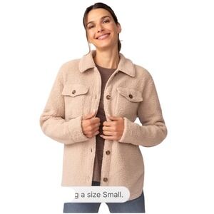 Free Country Wheat Beige Sherpa Jacket Women's Small Collared Button Front‎ NWT